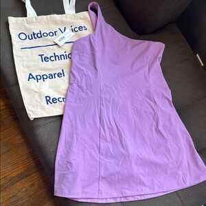 New w/Tags Outdoor Voices Lavender One-Shoulder Lined Dress L + Bag